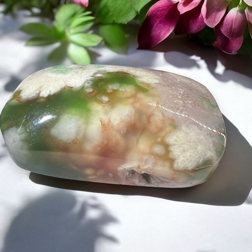 Green Flower Agate Crystal Palmstone
